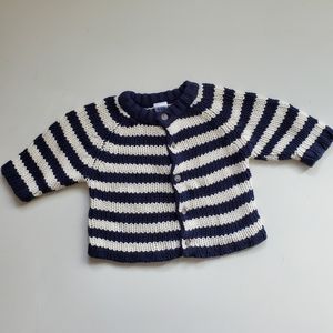 Baby GAP navy and cream striped chunky cardigan